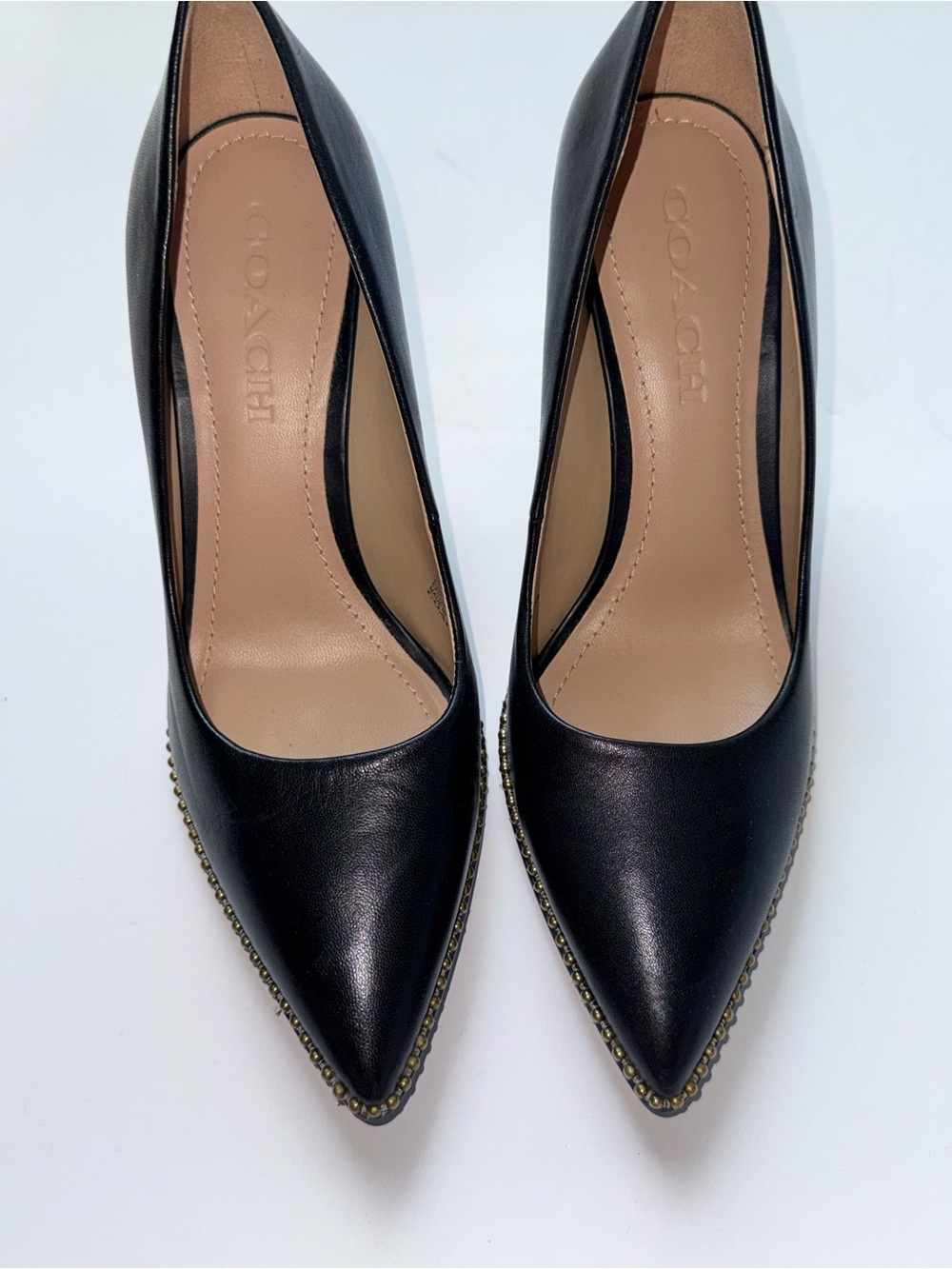 Coach Black Pointed Toe Stud-Trim Women's Flats